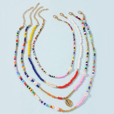 Farbige Perlenketten Choker Halsketten Set mit Muschel Anhängern