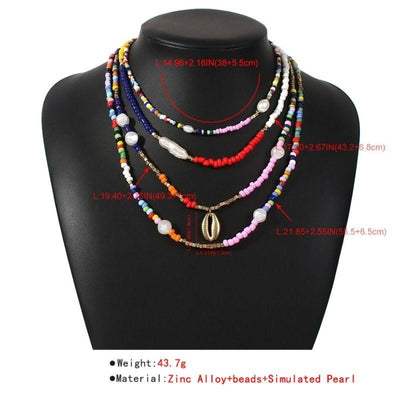 Multilayer Perlenketten Halsketten mit Muschel Anhängern  - Bunte Choker Halsketten Set