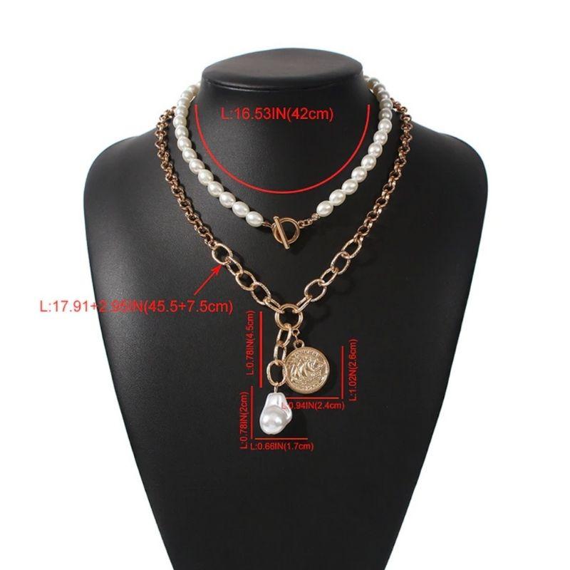 Multilayer Halsketten Set aus zwei diversen Ketten - Perlenkette und Gliederkette Modeschmuck Choker Halsketten