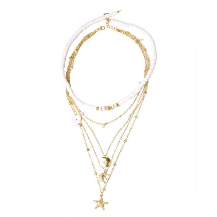 Halsketten Set Multilayer mit 5 diversen Ketten - Choker und goldene Halsketten