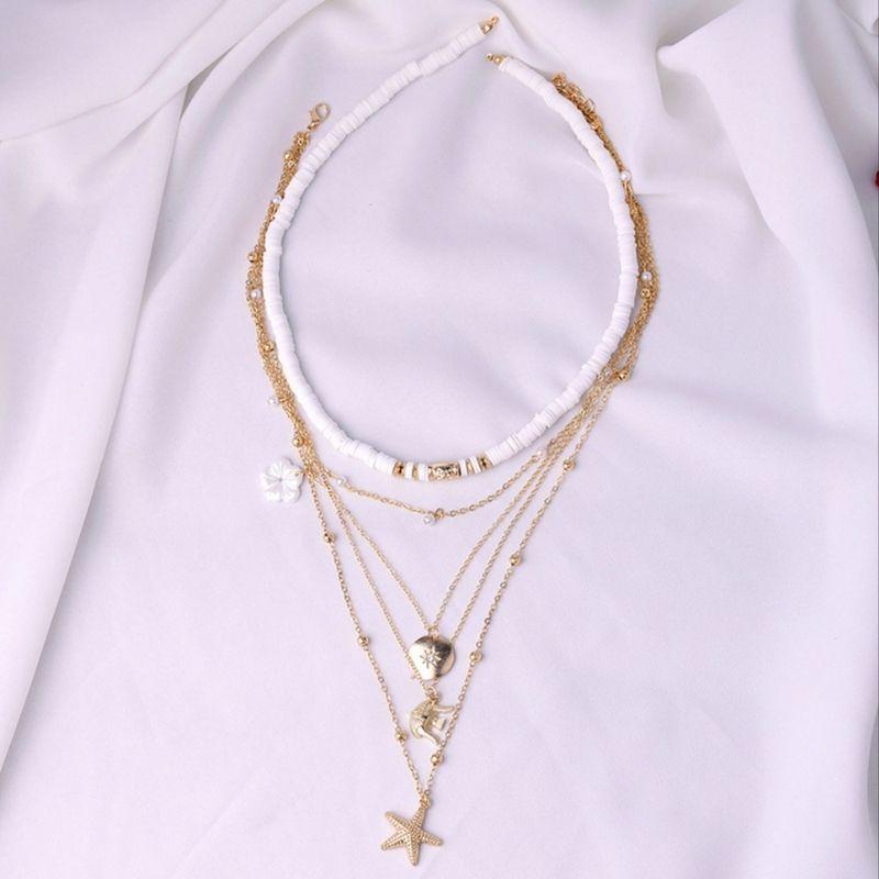 Halsketten Choker Multilayer Set - goldene feine Ketten und weisse Choker Kette im Beach Style - Modeschmuck Schweiz online kaufen