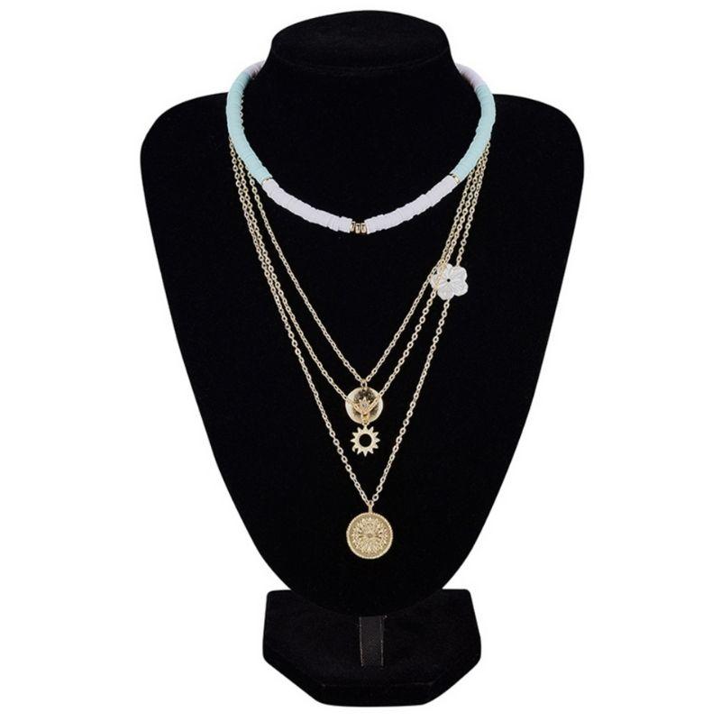 Halsketten Set aus 4 diversen Ketten - Multilayer Halsketten Choker Set mit Sonne und Blumen Symbolen