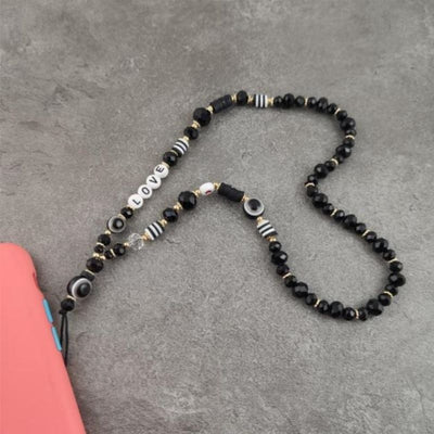 schwarze Perlen Handykette aus Steinperlen mit Love Buchstaben Perlen - Smartphone Accessoires online kaufen
