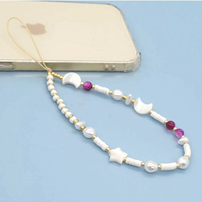 Weisse Perlenketten mit Stern und Mond Perlen fuer dein Smartphone Case online kaufen