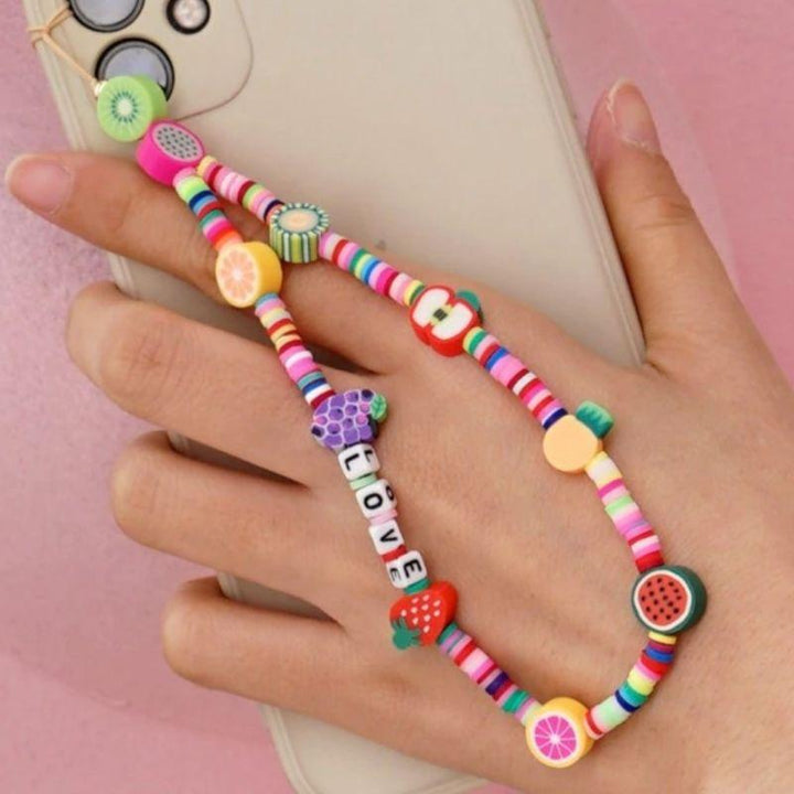 Frucht Handykette aus Clay Perlen - gemischte bunte Perlenketten Smartphone Case Accessoires Schmuck 