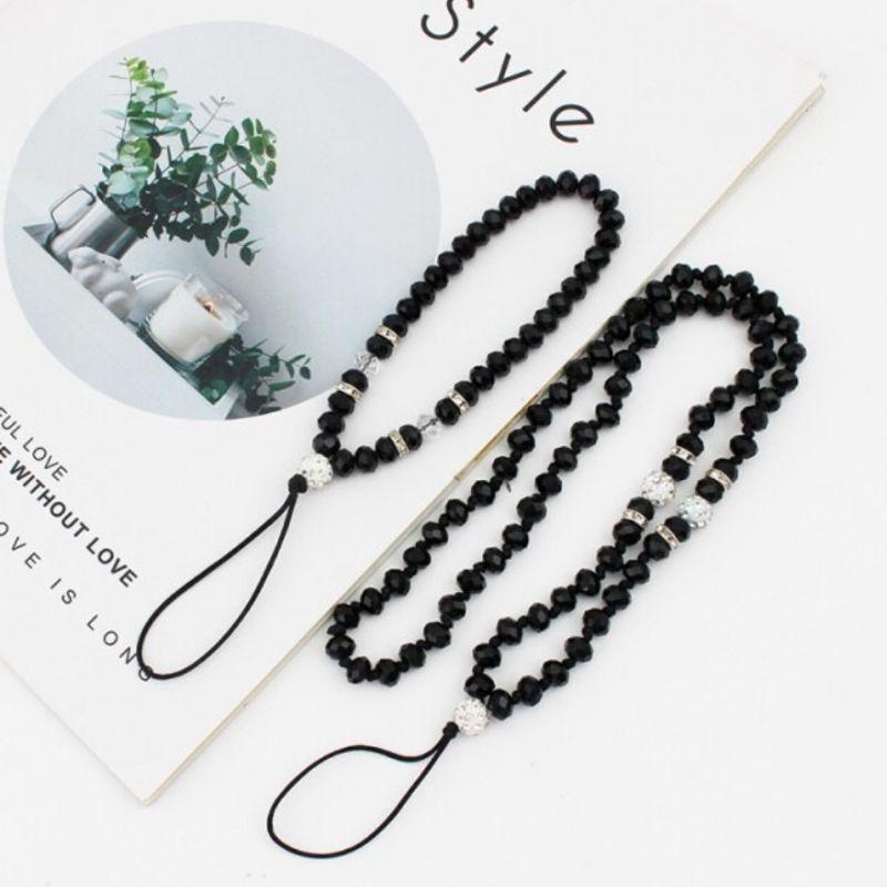 Schwarze Perlen Kristallperlen Handykette Smartphone Ketten Accessoires Just Style Schweiz