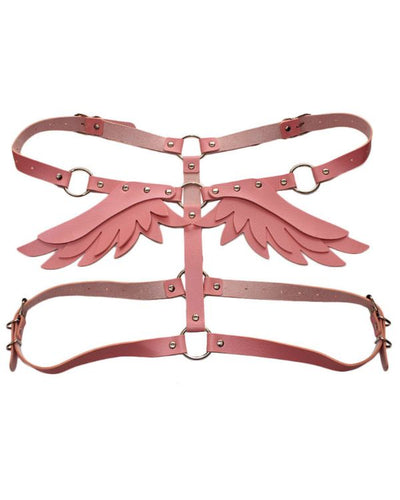 Rosa Koerperguertel Harness mit Fluegel auf der Rueckseite