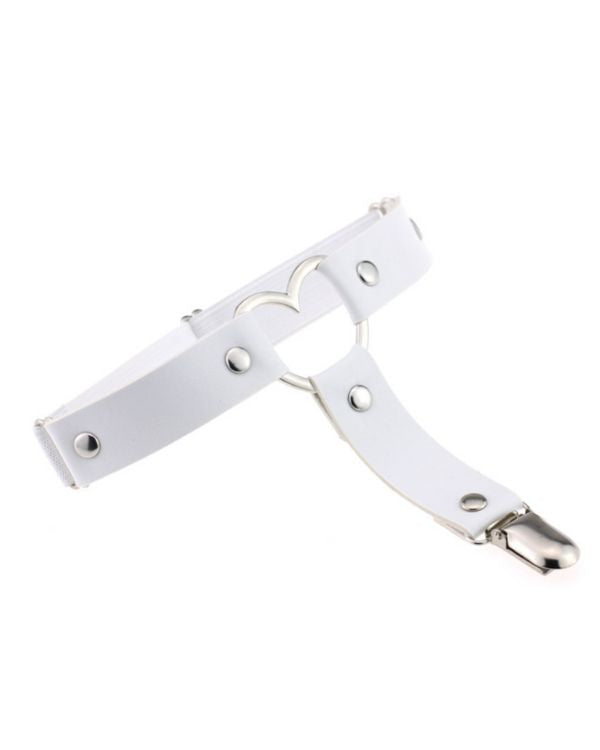 Weisse Strapsen Halterung Harness Fetisch Style mit silbernem Herz Symbol