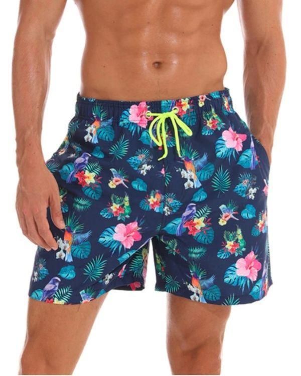 Badeshorts mit Hawaii Blumen im Tropical Style - Sommer Badehose Herren Fashion online kaufen