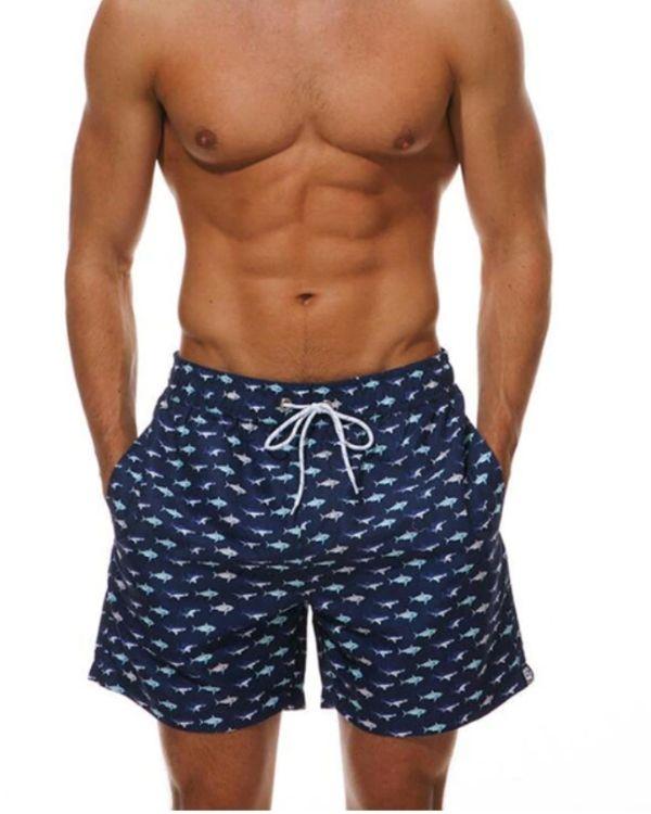 Blaue Badehose Herren mit Haifsch Motiven - Hai Fisch Badehose Badeshorts Schweiz kaufen