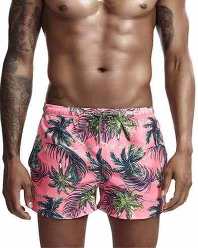 Pinke Herren Badehosen mit Palmen Motiven - Badeshorts rosa Herren