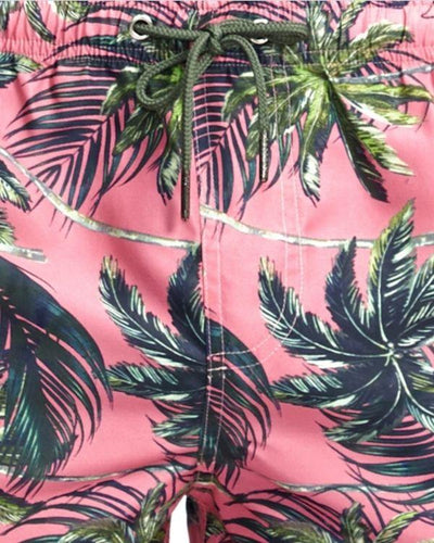 Badeshorts pink rosa mit gruenen Palmen - Männer Badehosen kaufen