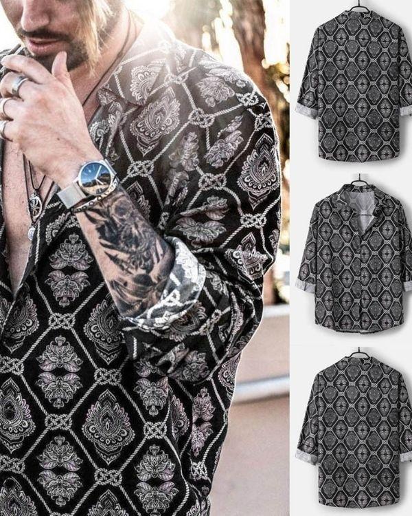 Herren Bluse Fashion - Schwarz mit Versace Vintage Mustern