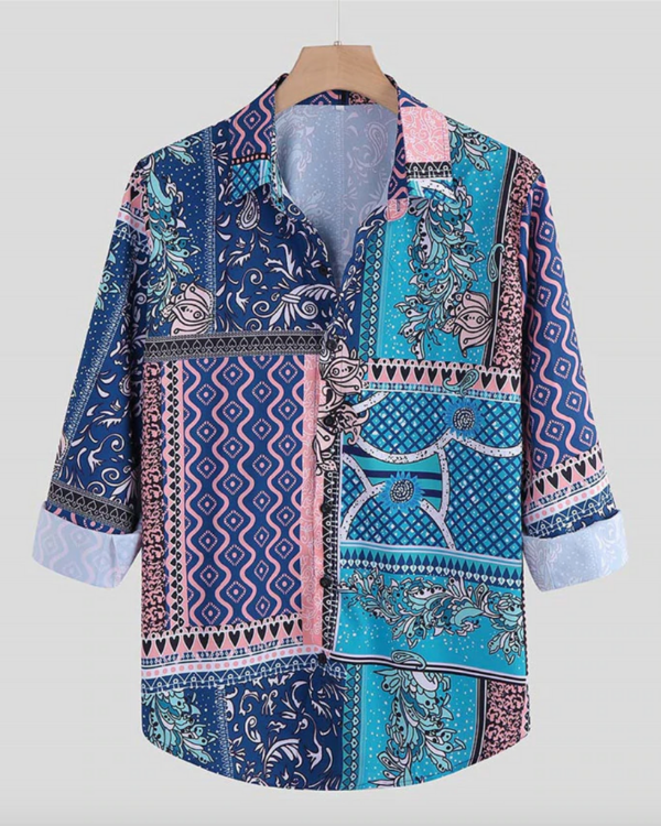 Ethno Paisley Muster Herren Bluse langarm