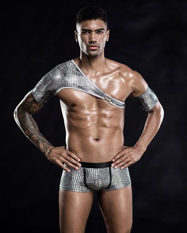 Sexy Herren Kinky Fetisch Set aus Boxer Unterhose und asymmetrischem Top Oberteil