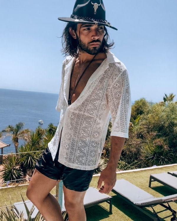 Herren Boho Hemd Bluse Sommer Style mit Ethno Mustern - Weisses Sommer Bluse Gianni Leon