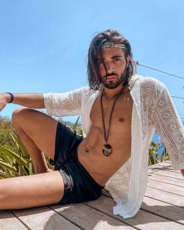 Boho Hippie Style Ibiza Fashion Bluse Hemd in weiss mit Ethno Mustern