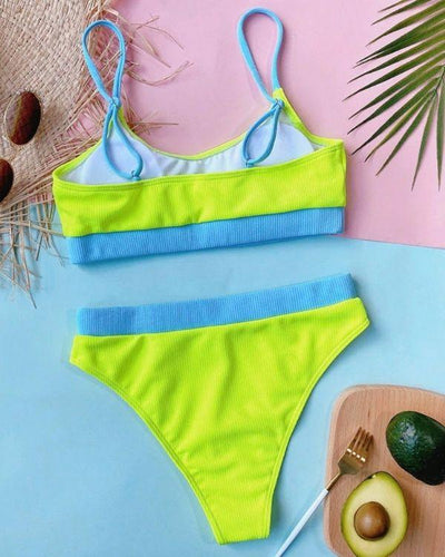 neon gruen und hellblau Bikini Bademode Damen Schweiz - Brazilian Schnitt High-Waist Swimwear 