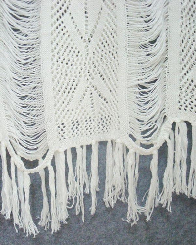 Weisses Fein Strick Sommerkleid Hippie Style Fransen