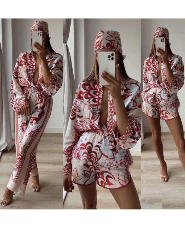 Multifunktionales Damen Set aus Hose, Shorts, Bluse und Kopftuch - Modernes Vintage Fashion Damen Set kaufen