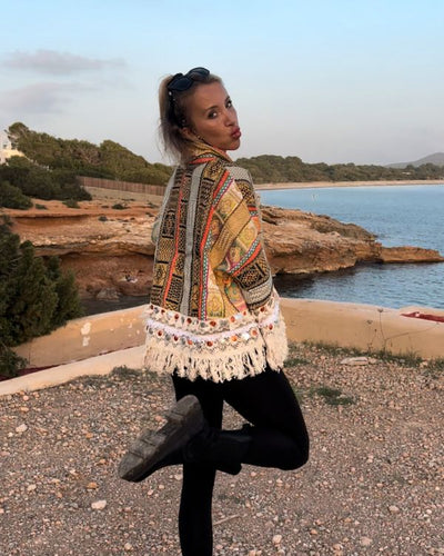 Bohemian Damen Uebergangsjacke mit Fransen und Details