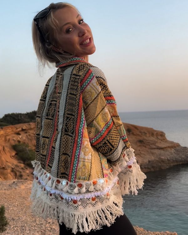 Boho Hippie Jacke mit Ethno Mustern und Fransen - Uebergangsjacke im Hippie India Look