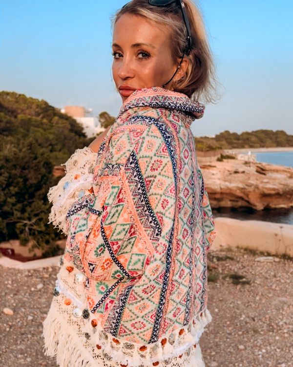 Damen Boho Jacke in rosa orange gemischt - Hippie Chic Uebergangsjacke