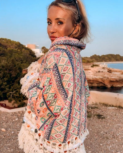 Damen Boho Jacke in rosa orange gemischt - Hippie Chic Uebergangsjacke