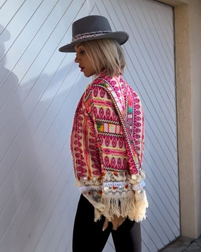 Festival Hippie Boho Jacke in knall Pink und weiteren Farben gemischt 