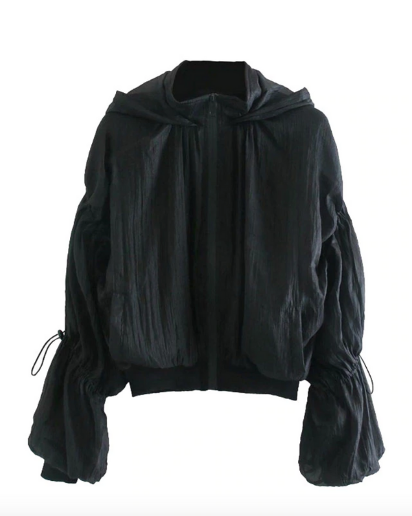 Kapuzen Fashion Jacke Damen - Schwarze Hoodie Style Jacke mit Kapuze