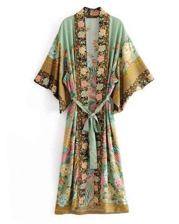 Kimono Cardigan Japanese Boho Style - Blumen Kimonos mit Gurt zum binden