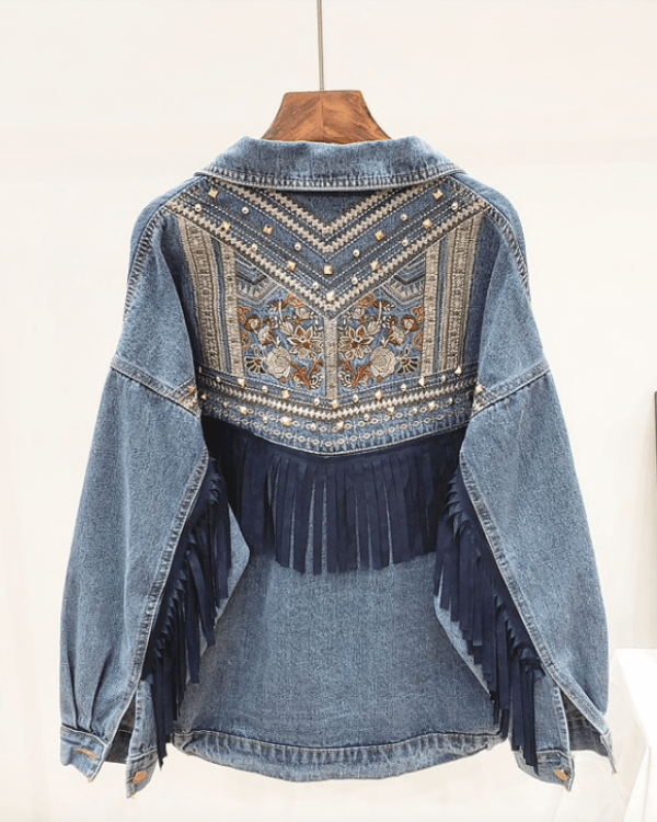 Jeansjacke Bohemian Hippie Style mit Fransen und Oversize Look