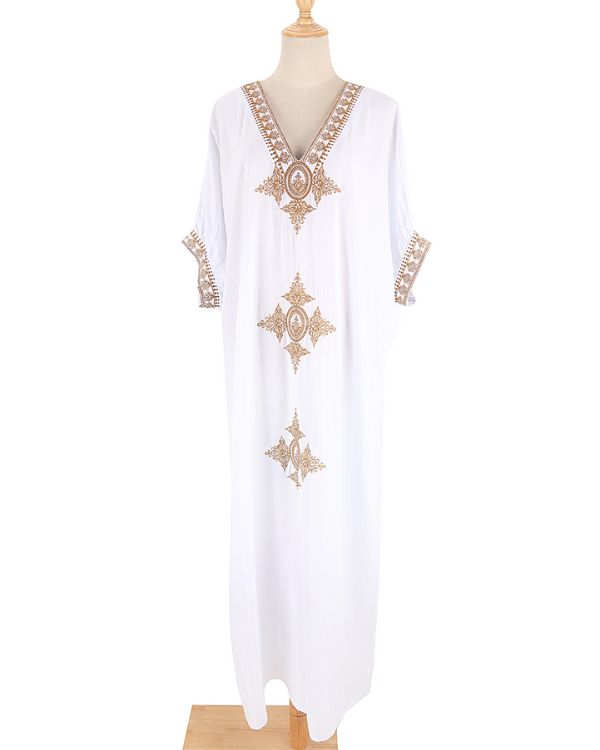 Boho Sommerkleid Beachkleid mit goldenen Stickereien - Hippie Style Kaftan