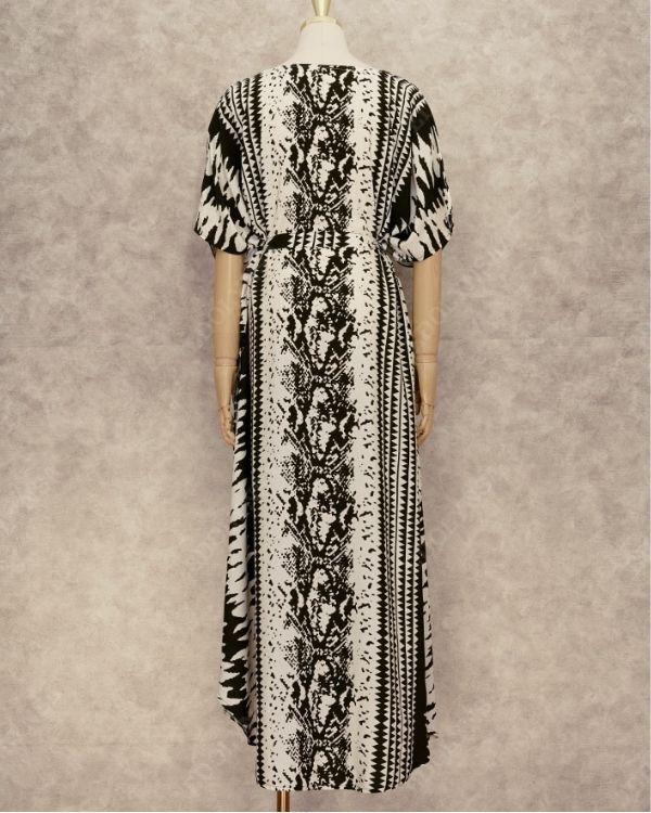 Schwarz Weisser Boho Batik Kaftan aus Baumwolle