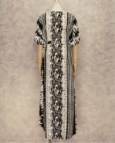 Schwarz Weisser Boho Batik Kaftan aus Baumwolle