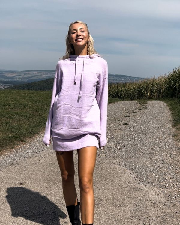 Langer Flieder Violetter Damen Pullover mit Kapuze