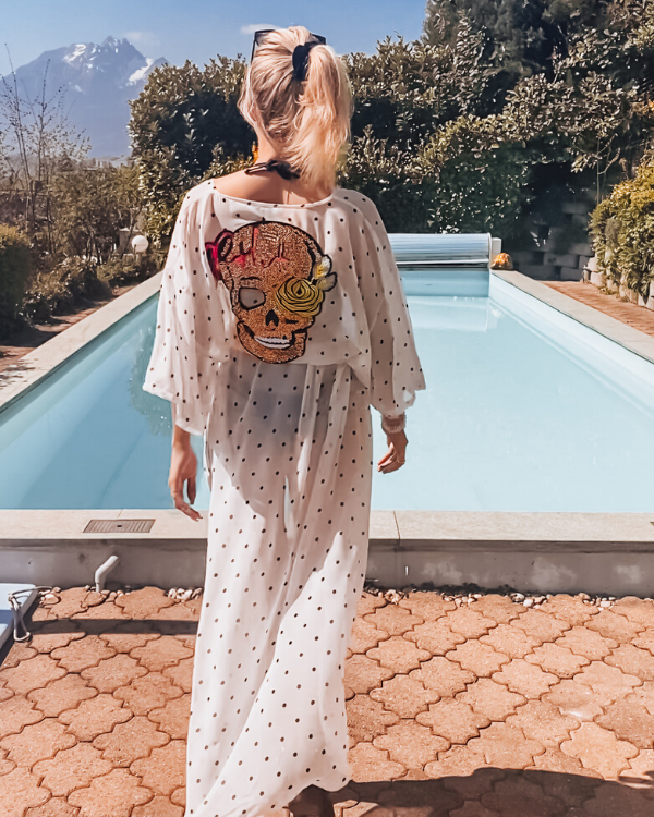 Boho Kimono Ibiza Style mit Glitzer Totenkopf 