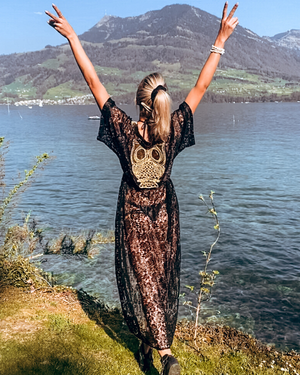 Kimono Ibiza Moonci Bohemian Spitzen Cover Up Fashion  golden Patch