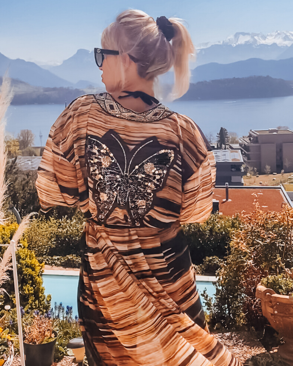 Gold Schwarzer Kimono Exklusiver Designer Cardigan Kimono Boho Ibiza Fashion Schweiz