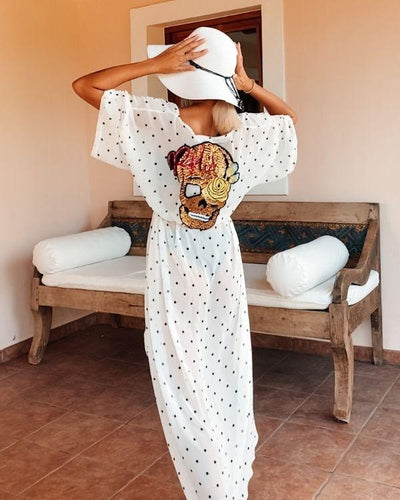 Exklusiver Designer Kimono Skull and Roses - Bikini Boho Cover Up Kimono Cardigan