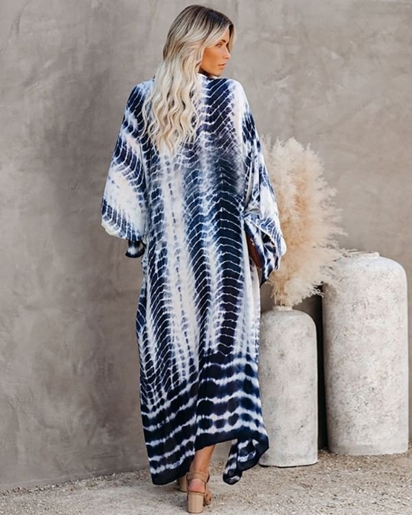 Batik Tie Dye Kimono in blau weiss - Damen Cardigan Tunika Kleider Kimonos online kaufen Schweiz