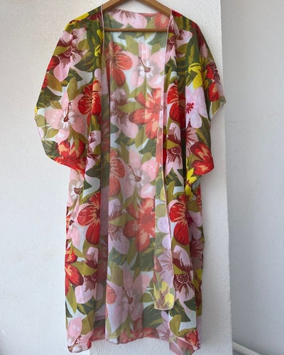Blumen Kimono Mesh transparent - Boho Sommer Kimonos online kaufen