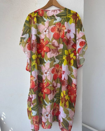 Mesh Blumen Kimono mit Hibiskus Blumen - Sommer Damen Kimono online kaufen