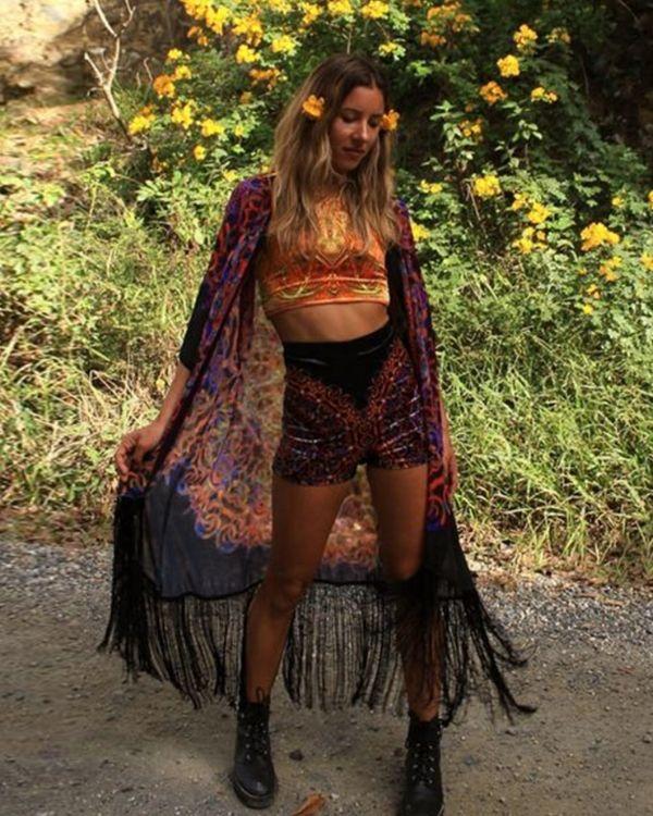 Kimono mit Fransen und Mandala Mustern - Hippie Boho Style Fransen Kimono Spiritual Fashion Online Shop