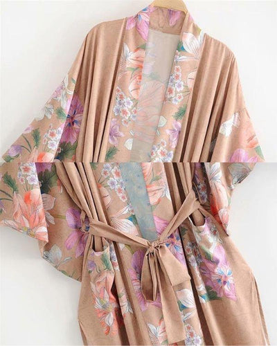 Boho Fashion Kimonos Cardigan Maxi lang - Gurt und Taschen