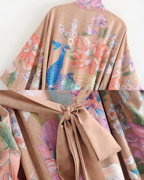 Hochwertiger Pfau Kimono | Langer Boho Kimono Damen online kaufen Schweizer Shop