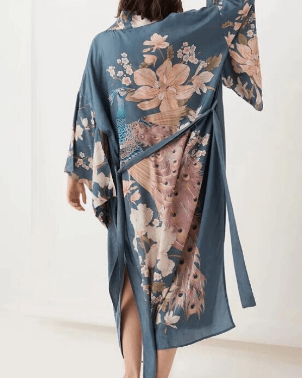 Kimono mit Blumen und Pfau Muster 