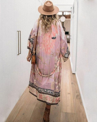 Boho Flamingo Kimono Damen | Blumen Hippie Style Kimonos 