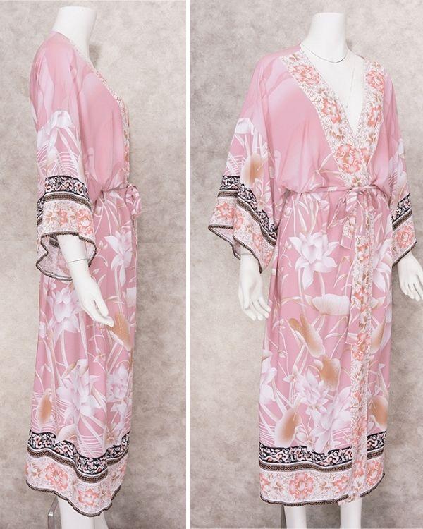Rosa Blumen Boho Flamingo Kimono Cardigan 