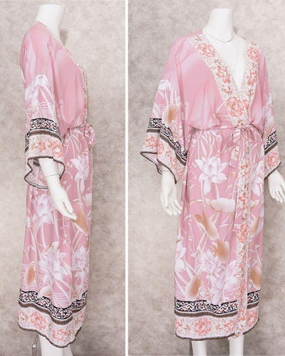 Rosa Blumen Boho Flamingo Kimono Cardigan 